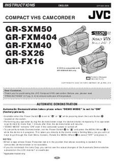 JVC GR FXM 404 manual. Camera Instructions.
